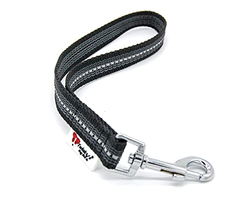 Twinkys Dog Style Kurzführer Hundeleine Handschlaufe gummiert 20 mm breit Schwarz Reflektierend mit Edelstahl Karabiner Made IN Germany von Twinkys