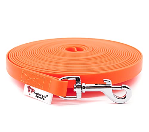 Twinkys Dog Style Hundeleine Schleppleine Wasserabweisend 15 mm breit für Hunde bis 50 kg MIT Handschlaufe 3 Meter Neon Orange Made in Germany von Twinkys