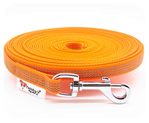 Twinkys Dog Style Schleppleine Hundeleine gummiert 15 mm breit für Hunde bis 50 kg - MIT Handschlaufe 15 Meter Orange Made in Germany von Twinkys