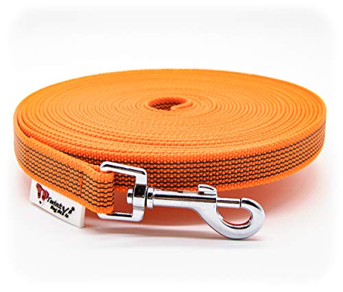 Twinkys Dog Style Schleppleine Hundeleine gummiert 20 mm breit für Hunde bis 50 kg - MIT Handschlaufe 50 Meter Orange Made IN Germany von Twinkys