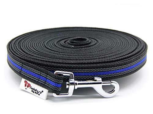 Twinkys Dog Style Schleppleine Hundeleine gummiert 20 mm breit für Hunde bis 50 kg - MIT Handschlaufe 30 Meter Schwarz Blau von Twinkys