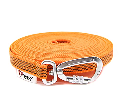 Twinkys Dog Style Schleppleine gummiert mit Sicherheitskarabiner 20 mm breit für Hunde bis 50 kg - MIT Handschlaufe 35 Meter Orange Made in Germany von Twinkys