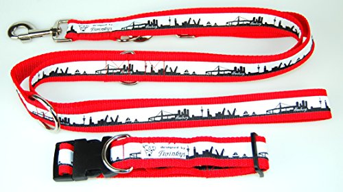 Twinkys Dog Style Nylon Hunde Halsband Hamburg rot Plus dreifach verstellbare Leine Set Halsumfang 36 cm - 55 cm Made IN Germany von Twinkys