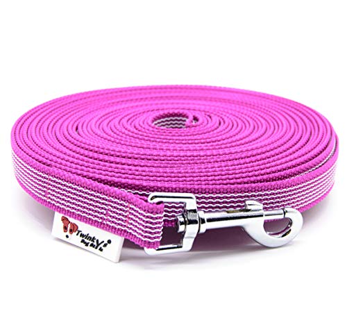 Twinkys Dog Style Schleppleine Hundeleine gummiert 20 mm breit für Hunde bis 50 kg - MIT Handschlaufe 3 Meter Pink mit Salzwasser beständigem Edelstahl Karabiner von Twinkys