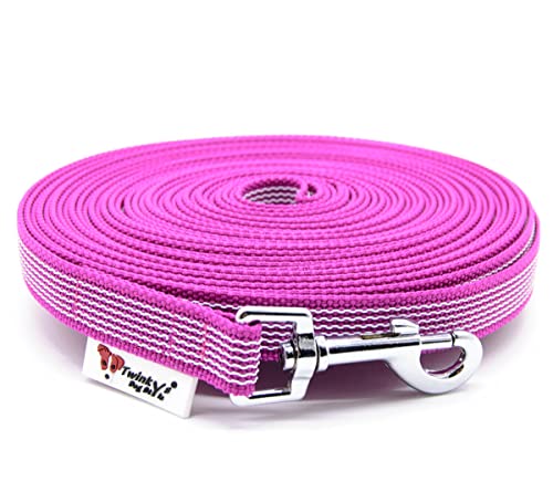 Twinkys Dog Style Schleppleine Hundeleine gummiert 20 mm breit für Hunde bis 50 kg mit Salzwasser beständigem Edelstahl Karabiner - OHNE Handschlaufe 3 Meter, Pink 20 mm Made in Germany von Twinkys