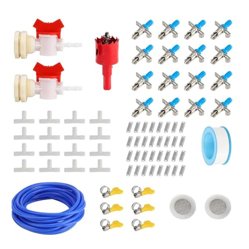 TyCylKu Bunny Bewässerungssystem Set, 16 Stück Trinknippel mit 10 Meter Schlauch, Auslaufsicherer Tränkensatz Für Käfige Kleintiere Kaninchen Hamster Frettchen von TyCylKu