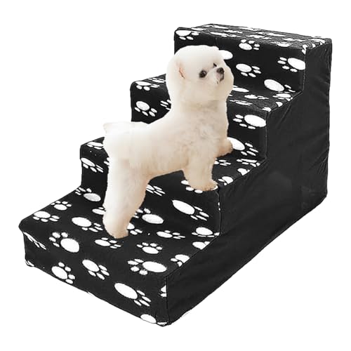 TyCylKu Katzentreppe | Betttreppe für Hunde 4-stufig,Zusammengebautes Design, große Kätzchentreppe, hohe Betten, Bequeme Flanellstufen, kleine Tiere von TyCylKu