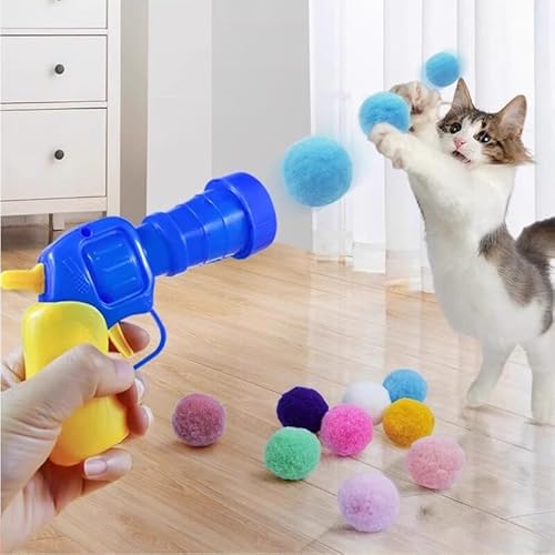 Interaktive Teaser-Pistole für Katzen, Katzenspielzeug mit leisem Polyester, elastischer Plüschball, 100 Stück, Launcher für Langeweile von Tyasoleil