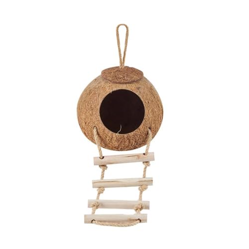 Natural Coconut Shell Bird Nest - Kokosnussschale Vogelnest - zweilagiger kugelförmiger Lebensraum - Beißfest, Atmungsaktiv, Feuchtigkeitsabsorbierend für Papageien, Finken von Tyasoleil