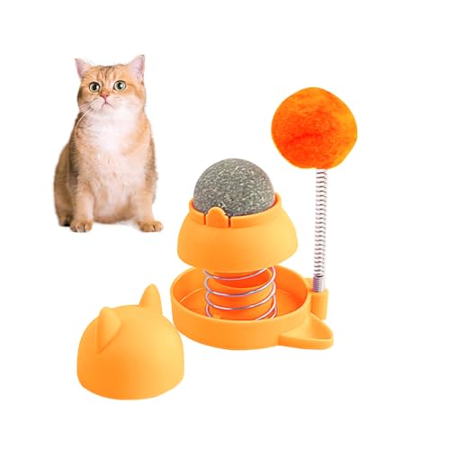 Tyasoleil Katzenspielzeug mit Feder, Leckbarer Katzenminze-Ball - Selbstspiel Langeweile Linderung Interaktives Haustierspielzeug für Katzen (Orange) von Tyasoleil