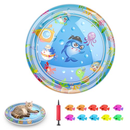 Tyasoleil Wasserspielmatte mit Ozean-Thema, verdickte, rutschfeste Haustier-Aktivitätsmatte für Kätzchen im Innenbereich mit Quallen, Delfin- und Wal-Design (A) von Tyasoleil