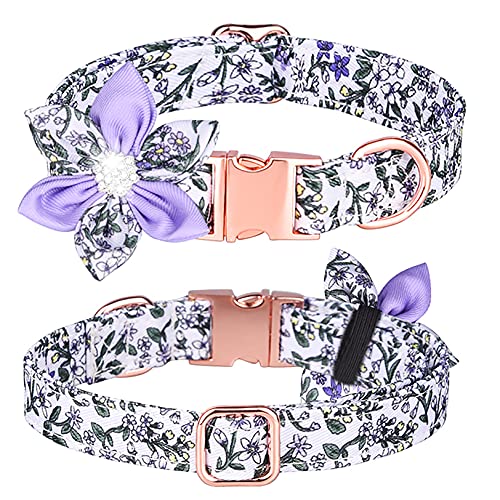 Tybiky Hundehalsband mit Schleife, Fliege Hundehalsband mit Verstellbare Halsbänder mit Softy Fliege Hundeseil (1.5m), Geschenk für kleine mittelgroße Groß und Katzen, M, Blütenblätt Lavender von Tybiky