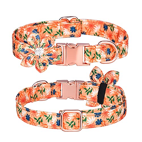 Tybiky Hundehalsband mit Schleife, Fliege Hundehalsband mit Verstellbare Halsbänder mit Softy Fliege Hundeseil (1.5m) , Geschenk für kleine mittelgroße Groß und Katzen, M, Blütenblätt Orange von Tybiky