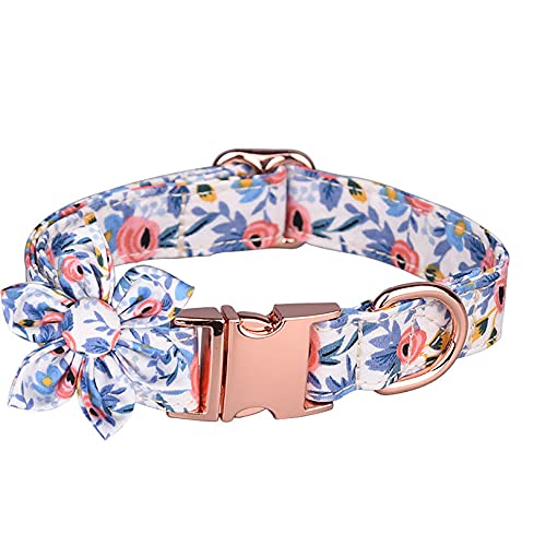 Tybiky Hundehalsband mit Schleife, Fliege Hundehalsband mit Verstellbare Halsbänder mit Softy Fliege Hundeseil (1.5m) , Geschenk für kleine mittelgroße Groß und Katzen, S, Blütenblätter Blau-weiß von Tybiky