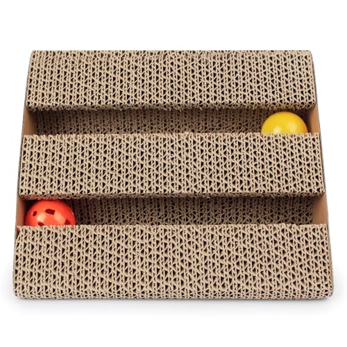 Tyenaza Cat Scratcher, Box Wearable Safe Triangular Double Slot Kitten Scratching Toy with Bell Ball, for Home Indoor Cat Activities von Tyenaza