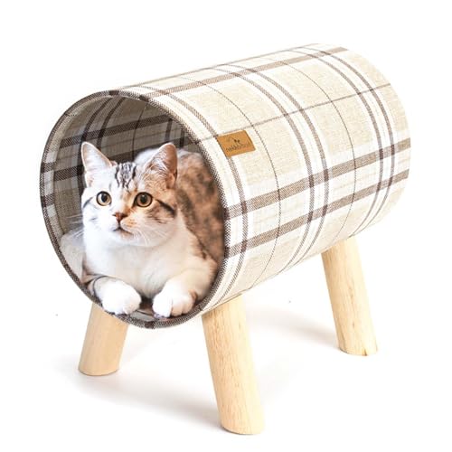 Tyenaza Katzentunnelbett mit Holzbeinen, abnehmbares, erhöhtes Katzentunnelbett mit weichem Kissen für alle Jahreszeiten, für Katzen und kleine Hunde Tyenaza Katzentunnelbett mit Holzbeinen, abnehmbares, erhöhtes Katzentunnelbett mit weichem Kissen für alle Jahreszeiten, für Katzen und kleine Hunde von Tyenaza