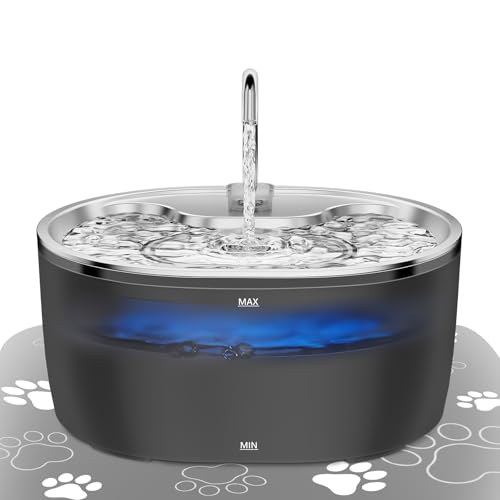 Tyonto Edelstahl Katzenbrunnen Trinkbrunnen mit LED-Licht,3.2L,Ultra-Leise,Wasserspender Fountain USB-Stromversorgung,Wasserbrunnen und Aktivkohle,Mehrstufige Filtration,für Cat Katzen und Hunde,Katze von Tyonto