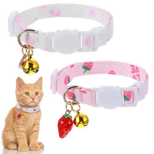 Tyqour 2 Stück Katzenhalsband Katze Halsband mit Glöckchen Katzen Halsbänder Verstellbar Cat Collar süßes Kätzchenhalsbänder für kleine Welpen von Tyqour
