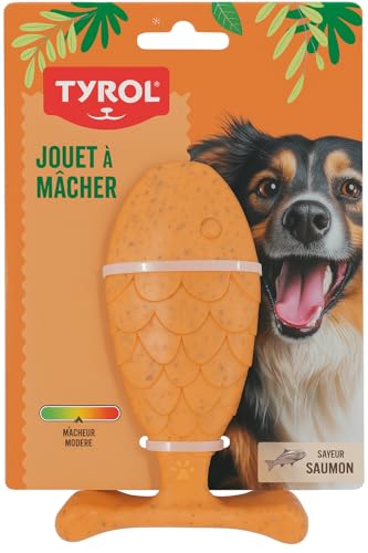 Tyrol - Hundespielzeug aus Bambus, Lachs, Spielzeug für Hunde, massiert Zähne und Zahnfleisch, mit Bambusfaser, mittlerer Widerstand für mittlere Kauer, Lachsgeschmack, 14 cm von Tyrol