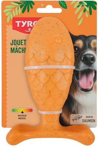 Tyrol - Hundespielzeug aus Bambus, Lachs, Spielzeug für Hunde, massiert Zähne und Zahnfleisch, mit Bambusfaser, mittlerer Widerstand für mittlere Kauer, Lachsgeschmack, 18 cm von Tyrol
