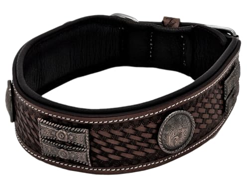 Breites Halsband Falk Hund Breit Braun Lederhalsband Leder Conchos Leder Hundehalsband M L XL Hohe Zugkraft (M) von Tysons Breeches