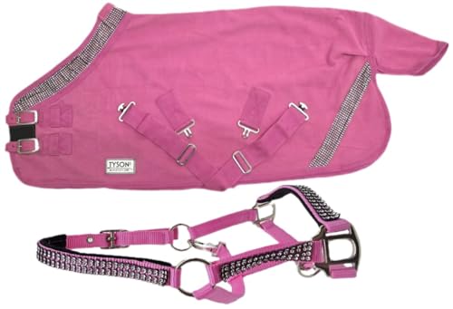 Glitzer Abschwitzdecke + Halfter Set Rosa Rot Schwarz 70 80 90 100 cm Minishetty Shetty Glitzerhalfter Fleece Decke (Rosa, 70 cm) von Tysons Breeches