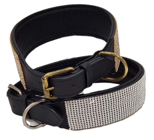 Halsband Funky Lederhalsband Glitzer Art Strass Breit M L XL Glitzerhalsband Tysons (L, Schwarz Goldfarben) von Tysons Breeches