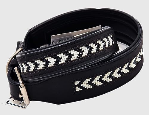 Halsband Leder Indigo Mosaik Braun Schwarz extra Breit M L XL Lederhalsband Hund Tysons Schwarz (L, Schwarz) von Tysons Breeches