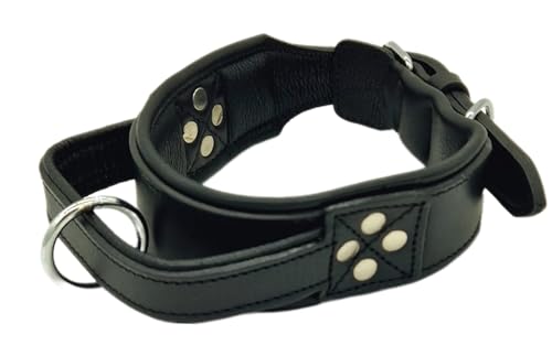 Halt ´i Hundehalsband Festhalteriemen Halsband zum festhalten Schwarz Breit M L XL Schwarz mit Griff breites Lederhalsband (M) von Tysons Breeches