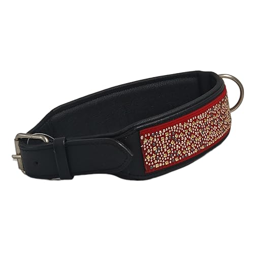Hundehalsband Galax Halsband Hund BREIT M L XL Tysons Leder Lederhalsband (L, Schwarz Rot) von Tysons Breeches