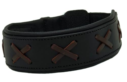 Hundehalsband Zierstick Breit Schwarz Braun Kreuz Schutzlasche Halsband Hund Leder Lederhalsband große, mittlere Rassen Hohe Zugkraftt (L, Schwarz/Braun) von Tysons Breeches
