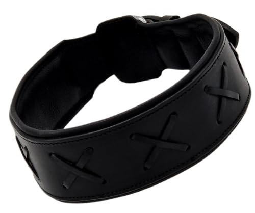 Hundehalsband Zierstick Breit Schwarz Braun Kreuz Schutzlasche Halsband Hund Leder Lederhalsband große, mittlere Rassen Hohe Zugkraftt (L, Schwarz/Schwarz) von Tysons Breeches