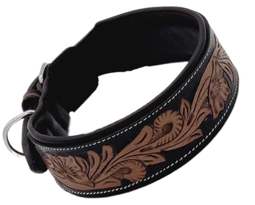 Leder Halsband Blair Lederhalsband Breit M L XL punziert Blumen Schwarz Braun Hundehalsband unterlegt (XL) von Tysons Breeches