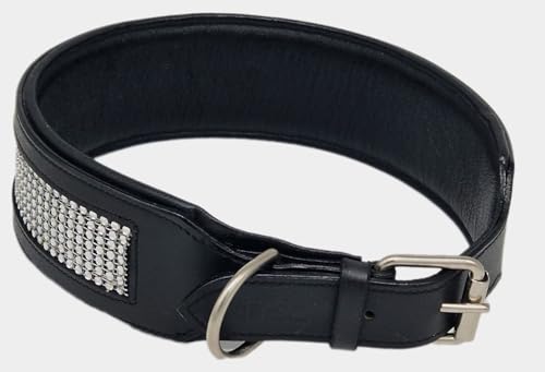 Leder Halsband Hundehalsband Glitzer Lederhalsband Sally Schwarz Leder Breit ! Tysons Art Strass (XL) von Tysons Breeches
