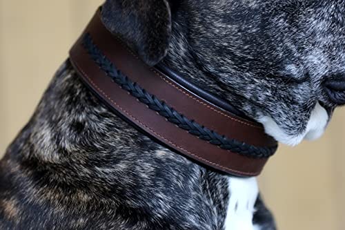 Stitch Halsband Leder Lederhalsband BREIT geflochten Zier Hundehalsband Tysons 5 Kombis zur Wahl M L XL hohe Zugkraft (Braun/Schwarz, XL) von Tysons Breeches