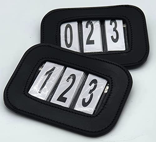 Turnier Kopf Nummern Glatt Leder Schwarz Einsteck Paar = 2 Stück Kopfnummern Kopfnummer zum einstecken von Tysons Breeches