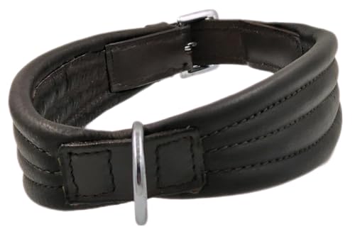 Tysons Breeches Ambros Braun Lederhalsband bomiert Leder Halsband weich M L XL breit auslaufend Hundehalsband (XL) von Tysons Breeches