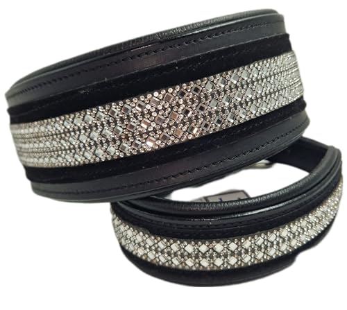 Diamanti Lederhalsband Strass Glitzer Leder Halsband Breit S M L Tysons Breeches Schwarz/Kritall (XL) B Ware !!! von Tysons Breeches