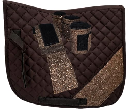 Tysons Breeches Glitzer Schabracke mit Bandagen Set Rosa Rot Hellblau Lila Braun Schwarz Glitzerschabracke Glitzerbandagen Minishetty Shetty Welsh Setpreis (Braun, Minishetty) von Tysons Breeches