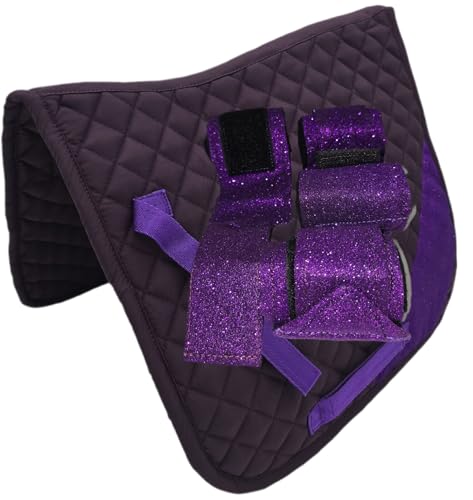 Tysons Breeches Glitzer Schabracke mit Bandagen Set Rosa Rot Hellblau Lila Braun Schwarz Glitzerschabracke Glitzerbandagen Minishetty Shetty Welsh Setpreis (Lila, Minishetty) von Tysons Breeches