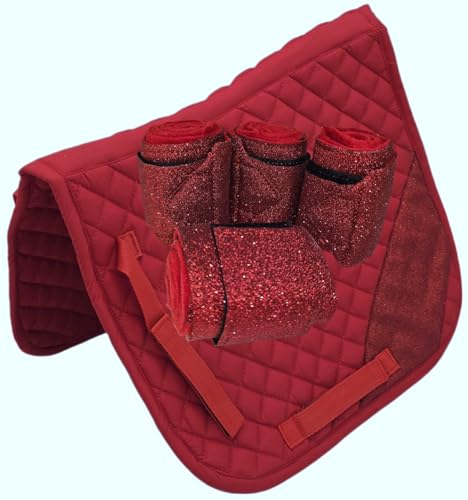 Tysons Breeches Glitzer Schabracke mit Bandagen Set Rosa Rot Hellblau Lila Braun Schwarz Glitzerschabracke Glitzerbandagen Minishetty Shetty Welsh Setpreis (Rot, Minishetty) von Tysons Breeches