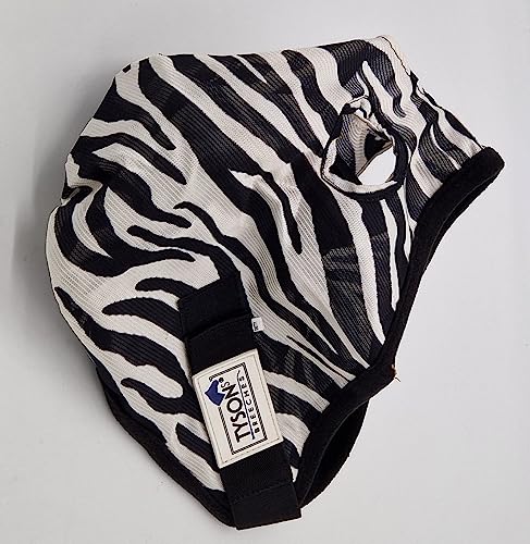 Zebra Fliegenmaske Fliegenschutzmaske Fliegenhaube mit oder ohne Ohren Mini Shetty MS S P VB WB X Full Tysons mit leichtem Gummizug (OHNE Ohren, Pony) von Tysons Breeches