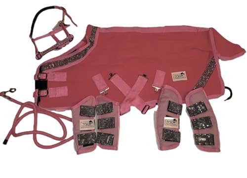 Zoe Set Abschwitzdecke Halfter Strick Transport Gamaschen Rot Schwarz Rosa Glitzer 70 80 90 100 Minishetty Shetty Tysons (100 cm, Set Rosa) von Tysons Breeches