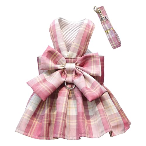 Doggie Bowknot-Kleid Haustier Plaid Rock Brustgurt Traktion Seil Walking Hund Katze Weste Kleidung Teddybär liefert (A, XS) von Tyuffghet