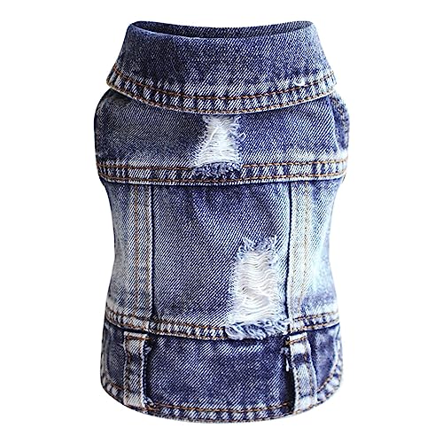Haustier T-Shirt Sommer Coole Kleidung Atmungsaktive Weste Jeansjacke für kleine Hunde Frühlingskatzen Hundehemd Mode Haustierkleidung (Blue E, One Size) von Tyuffghet