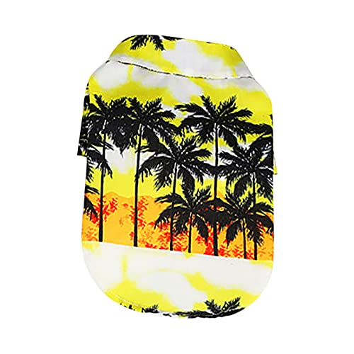 Haustierhemd Party-Outfit für Haustiere Haustier-Sommer-T-Shirts Hawaii-Stil Blumen-Katzenhemd Bedruckte Haustier-T-Shirts Atmungsaktive kühle Kleidung Strand-Küsten-Welpen-Hemd (Yellow, S) von Tyuffghet