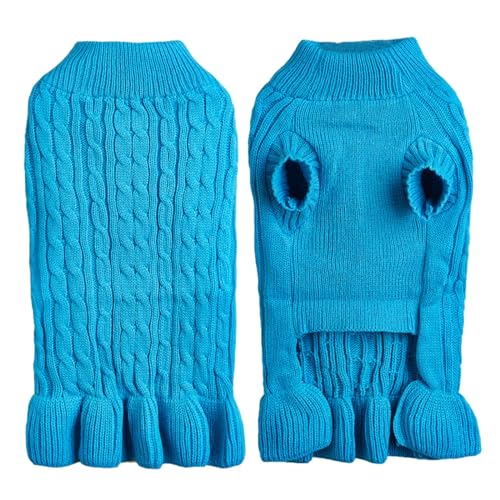 Hundehemd Bedruckt Sommer Rollkragenpullover, warm, elegant, Seil, Haustierpullover, Stretch-Strick-Pulloverkleid mit Rüschen (BU1, L) von Tyuffghet