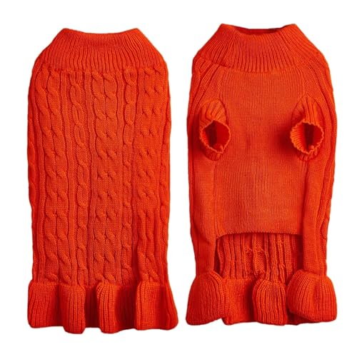 Hundehemd Bedruckt Sommer Rollkragenpullover, warm, elegant, Seil, Haustierpullover, Stretch-Strick-Pulloverkleid mit Rüschen (Orange, XL) von Tyuffghet