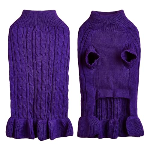 Hundehemd Bedruckt Sommer Rollkragenpullover, warm, elegant, Seil, Haustierpullover, Stretch-Strick-Pulloverkleid mit Rüschen (Purple, S) von Tyuffghet