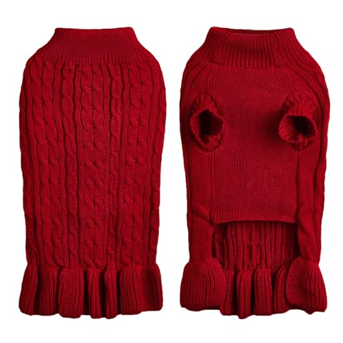 Hundehemd Bedruckt Sommer Rollkragenpullover, warm, elegant, Seil, Haustierpullover, Stretch-Strick-Pulloverkleid mit Rüschen (RD1, XL) von Tyuffghet